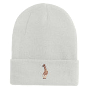 Small Baby Giraffe Animal Embroidered Iron on Patched 12 Inch Long Knitted Beanie - White OSFM
