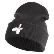 Bowling Pins Iron on Patched 12 Inch Long Knitted Beanie - Heather Charcoal OSFM