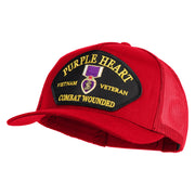 Purple Heart Vietnam Veteran Combat Wounded Patched Solid Cotton Twill 5 panel Mesh Back Cap - Red OSFM