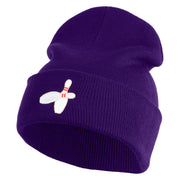 Bowling Pins Iron on Patched 12 Inch Long Knitted Beanie - Purple OSFM