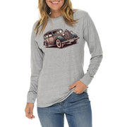 Classic Vintage Car Graphic Long Sleeve Crewneck Tee - Heather-Grey XS