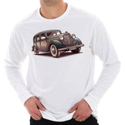 Classic Vintage Car Graphic Long Sleeve Crewneck Tee - White XS