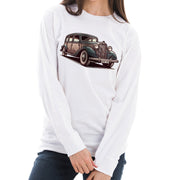 Classic Vintage Car Graphic Long Sleeve Crewneck Tee - White XS