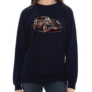 Classic Vintage Car Graphic Long Sleeve Crewneck Tee - Navy XS