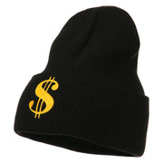 Dollar Sign Embroidered Long Knitted Beanie