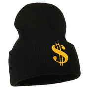 Dollar Sign Embroidered Long Knitted Beanie