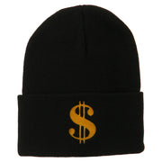 Dollar Sign Embroidered Long Knitted Beanie