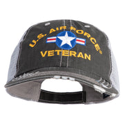 U.S. Airforce Veteran with Roundel Embroidered Low Profile Special Cotton Mesh Cap - Black OSFM