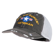 U.S. Airforce Veteran with Roundel Embroidered Low Profile Special Cotton Mesh Cap - Black OSFM