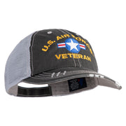 U.S. Airforce Veteran with Roundel Embroidered Low Profile Special Cotton Mesh Cap - Black OSFM