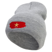 Star Vietnam Veteran Embroidered 12 Inch Long Knitted Beanie - Heather-Grey OSFM