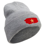 Star Vietnam Veteran Embroidered 12 Inch Long Knitted Beanie - Heather-Grey OSFM