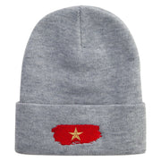 Star Vietnam Veteran Embroidered 12 Inch Long Knitted Beanie - Heather-Grey OSFM