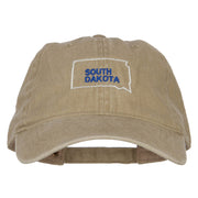 South Dakota with Map Outline Embroidered Washed Cotton Cap