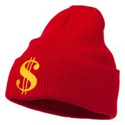 Dollar Sign Embroidered Long Knitted Beanie