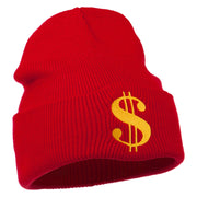 Dollar Sign Embroidered Long Knitted Beanie