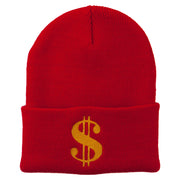 Dollar Sign Embroidered Long Knitted Beanie