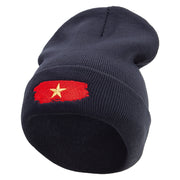 Star Vietnam Veteran Embroidered 12 Inch Long Knitted Beanie - Navy OSFM