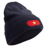 Star Vietnam Veteran Embroidered 12 Inch Long Knitted Beanie - Navy OSFM