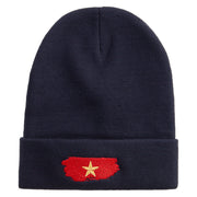 Star Vietnam Veteran Embroidered 12 Inch Long Knitted Beanie - Navy OSFM