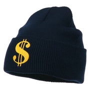 Dollar Sign Embroidered Long Knitted Beanie