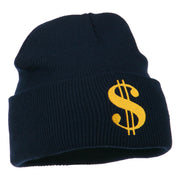 Dollar Sign Embroidered Long Knitted Beanie