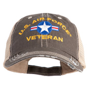 U.S. Airforce Veteran with Roundel Embroidered Low Profile Special Cotton Mesh Cap - Brown-Khaki OSFM