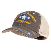 U.S. Airforce Veteran with Roundel Embroidered Low Profile Special Cotton Mesh Cap - Brown-Khaki OSFM