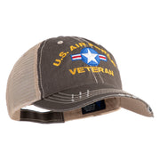 U.S. Airforce Veteran with Roundel Embroidered Low Profile Special Cotton Mesh Cap - Brown-Khaki OSFM