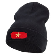 Star Vietnam Veteran Embroidered 12 Inch Long Knitted Beanie - Black OSFM