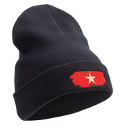 Star Vietnam Veteran Embroidered 12 Inch Long Knitted Beanie - Black OSFM