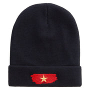 Star Vietnam Veteran Embroidered 12 Inch Long Knitted Beanie - Black OSFM