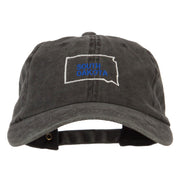 South Dakota with Map Outline Embroidered Washed Cotton Cap