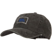 South Dakota with Map Outline Embroidered Washed Cotton Cap