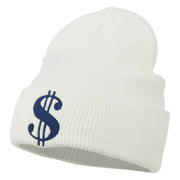 Dollar Sign Embroidered Long Knitted Beanie