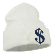 Dollar Sign Embroidered Long Knitted Beanie