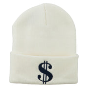 Dollar Sign Embroidered Long Knitted Beanie