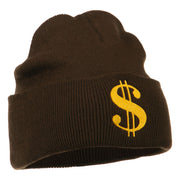 Dollar Sign Embroidered Long Knitted Beanie