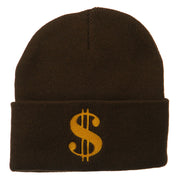 Dollar Sign Embroidered Long Knitted Beanie