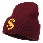 Dollar Sign Embroidered Long Knitted Beanie