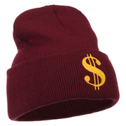 Dollar Sign Embroidered Long Knitted Beanie