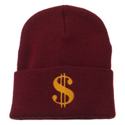 Dollar Sign Embroidered Long Knitted Beanie