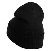 Tiny Tennis Ball iron on Patched 12 Inch Long Knitted Beanie - Black OSFM