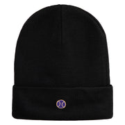 Tiny Tennis Ball iron on Patched 12 Inch Long Knitted Beanie - Black OSFM