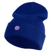 Tiny Tennis Ball iron on Patched 12 Inch Long Knitted Beanie - Royal OSFM