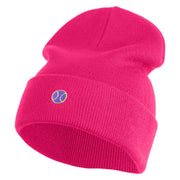 Tiny Tennis Ball iron on Patched 12 Inch Long Knitted Beanie - Magenta OSFM