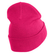 Tiny Tennis Ball iron on Patched 12 Inch Long Knitted Beanie - Magenta OSFM