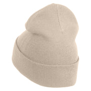 Tiny Tennis Ball iron on Patched 12 Inch Long Knitted Beanie - Birch OSFM