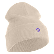 Tiny Tennis Ball iron on Patched 12 Inch Long Knitted Beanie - Birch OSFM