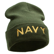 Licensed Navy Word Embroidered Long Beanie Made in USA